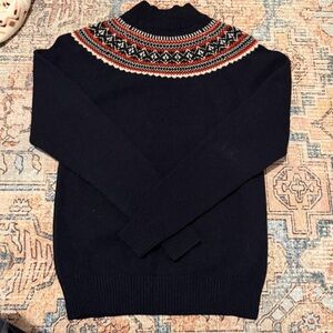 JW ANDERSON Navy Turtleneck Sweater with Multicolor Fair Isle Yoke